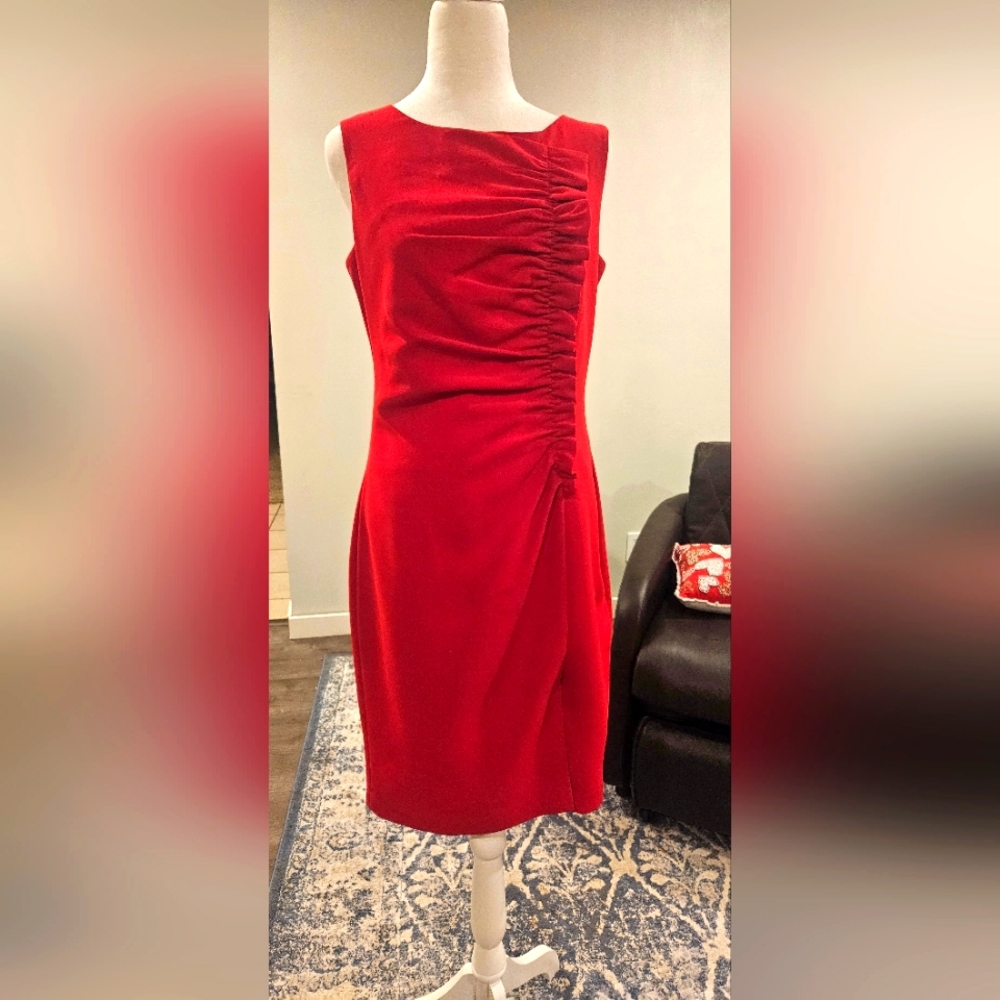 Red fitted dress great for date night or Valentine's day.